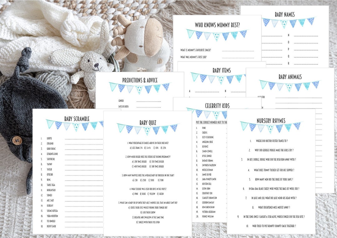 Baby Shower Games: 9 Game Set, Bunting Design 7 - Etsy UK