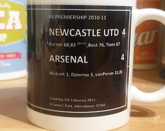 Newcastle United 4 Arsenal 4 ceramic mug. Great gift for Newcastle fans of the greatest comeback in the history of the Premier League