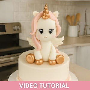 Fondant Unicorn Tutorial – Online Video Course + Printable PDF Templates | Sugar Paste Cake Topper Class for Birthday & Communion Cakes