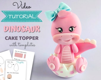 Dinosaur in an egg cake topper VIDEO Tutorial with templates