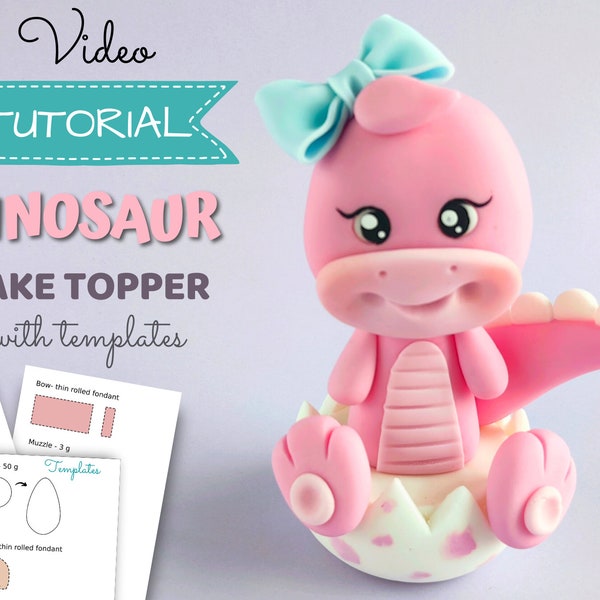 Dinosaur in an egg cake topper VIDEO Tutorial with templates