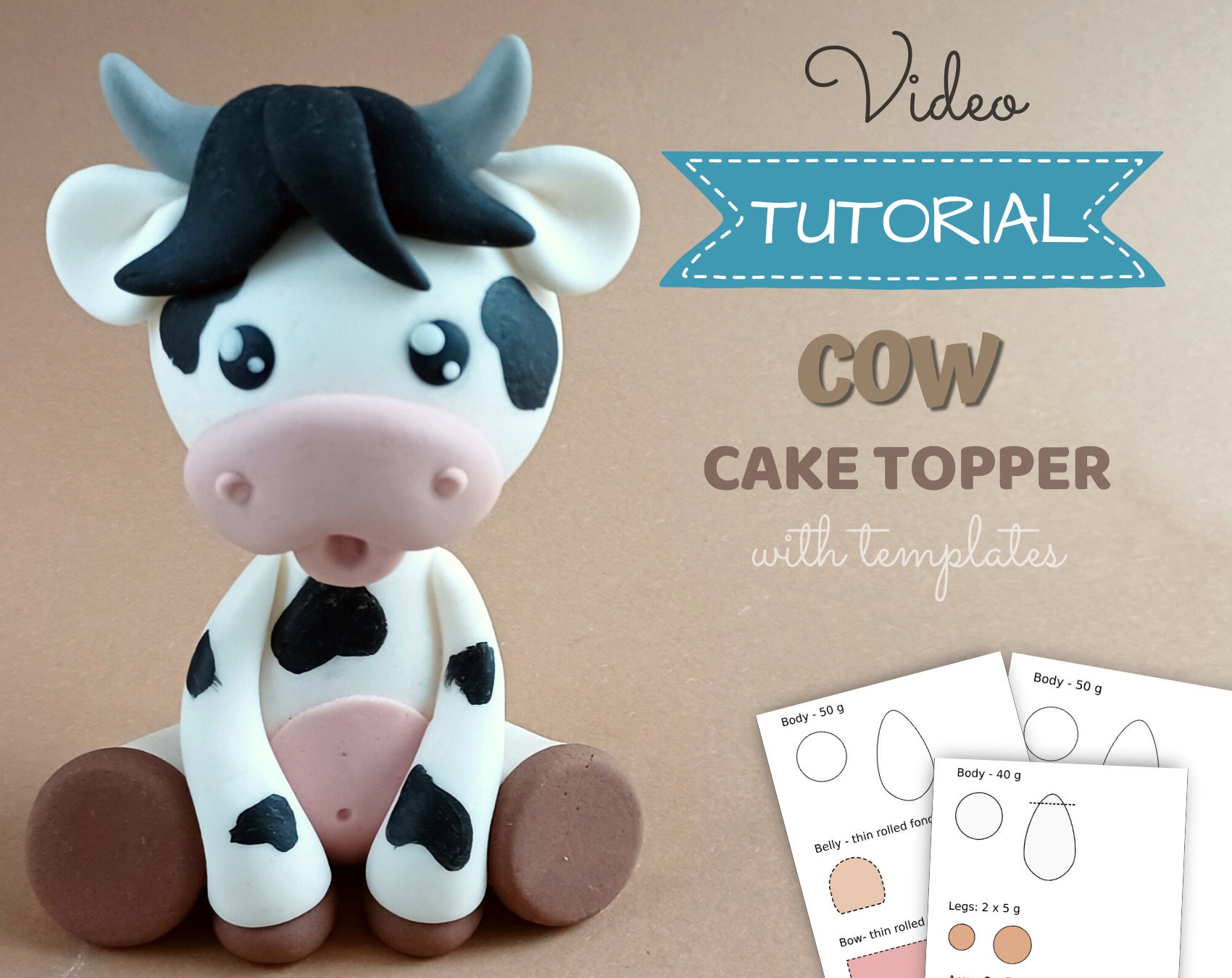 Cow Cake Topper VIDEO Tutorial With Templates boy 