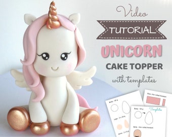 Unicorn cake topper VIDEO Tutorial with templates