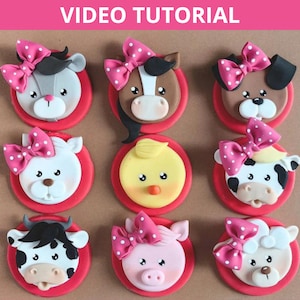 Farm animals cupcake toppers VIDEO Tutorial with templates
