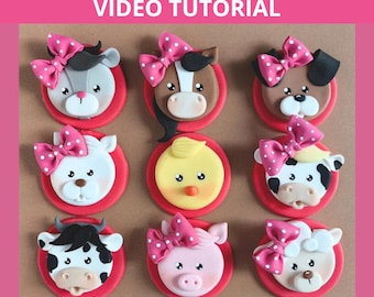 Farm animals cupcake toppers VIDEO Tutorial with templates