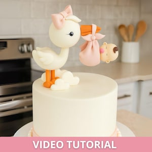 Fondant Stork with Baby Tutorial – Step by Step Cake Topper Video Course + Printable Templates | Sugar Paste Baby Shower & Christening Cake