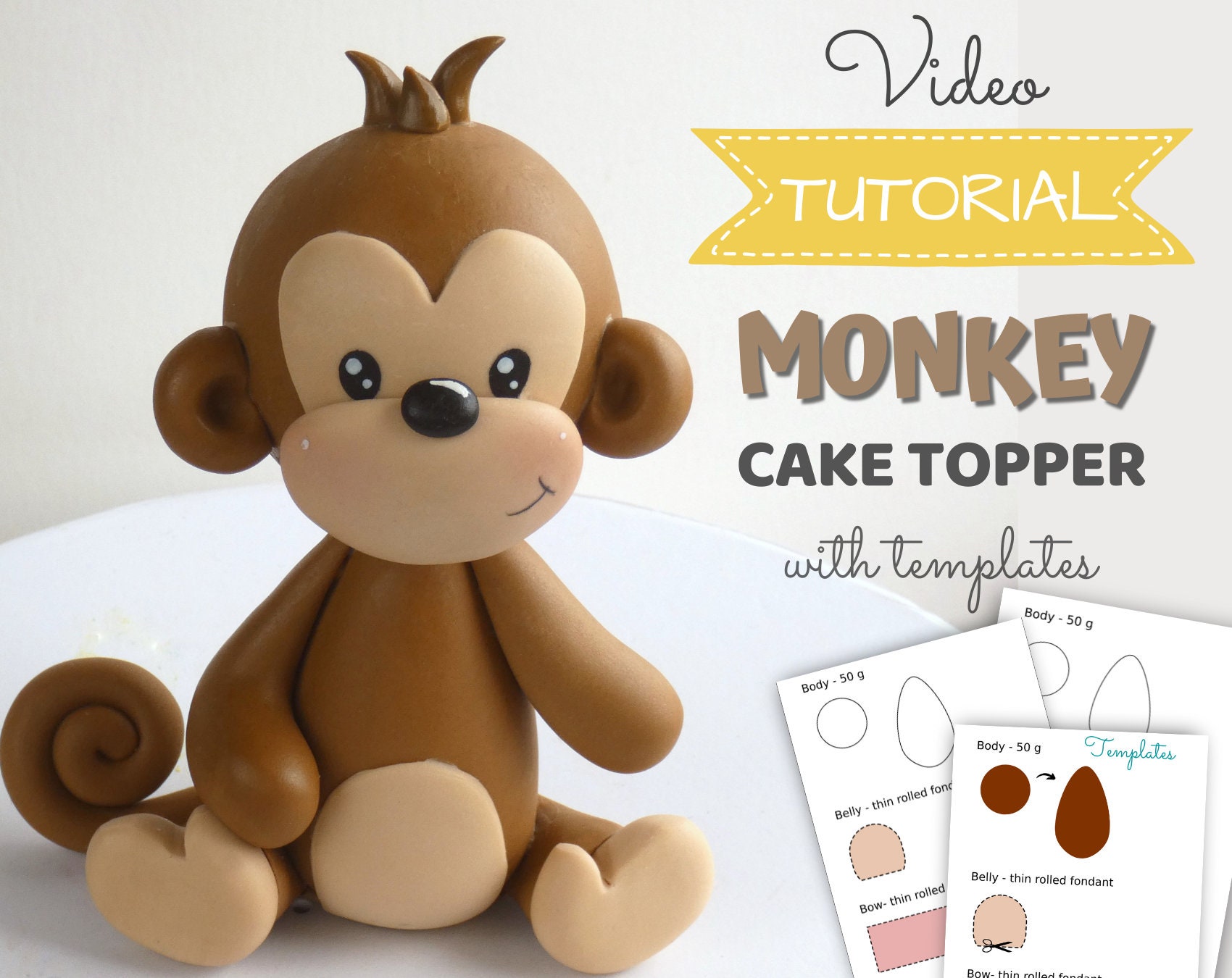 Monkey Cake Topper VIDEO Tutorial With Templates 