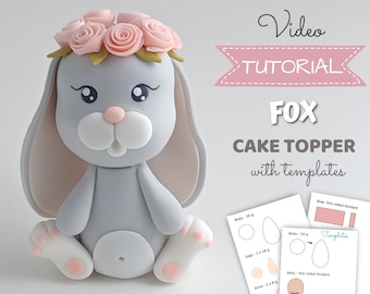 Fondant Bunny cake topper VIDEO Tutorial with templates (woodland animals)