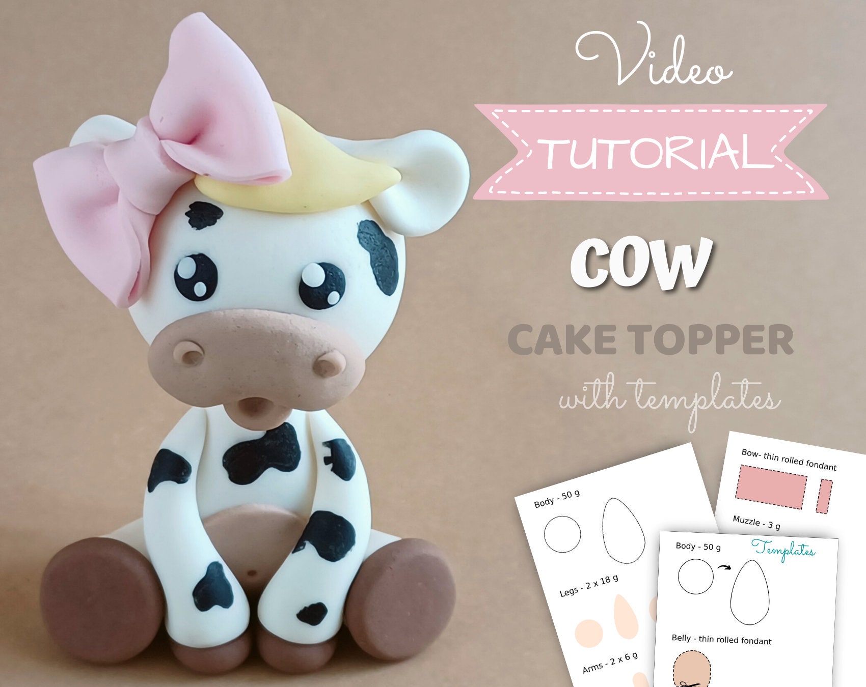 How to make a COW fondant cake topper ( EASY ) 
