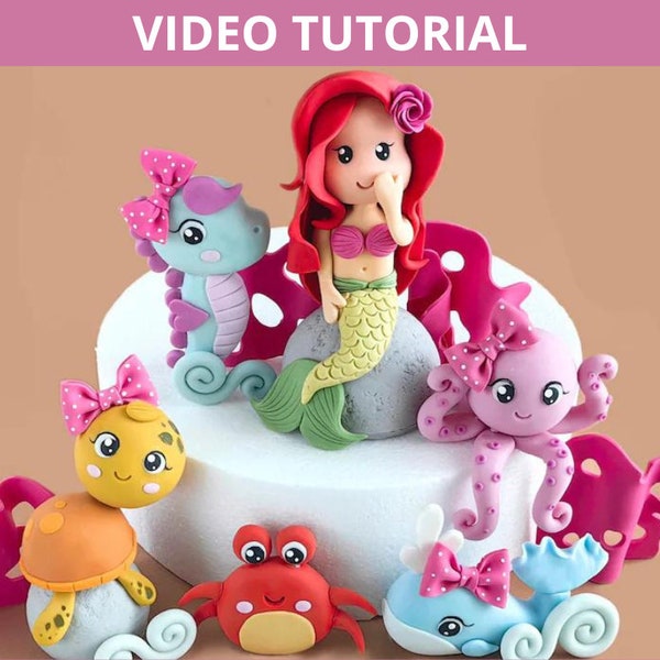 Toppers per torte con fondente Sirena e creature marine VIDEO Tutorial con modelli