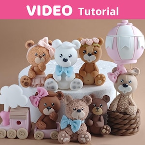 Set di cake topper Teddy Bears VIDEO Tutorial con modelli