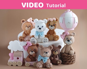 Set of Teddy Bears cake toppers VIDEO Tutorial with templates