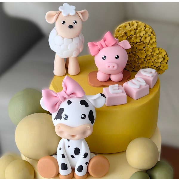 Ensemble de décorations de gâteau de ferme fondant, de gâteau vache, de gâteau cochon, de gâteau mouton, 1er anniversaire de la ferme, gâteau de basse-cour, animaux de la ferme