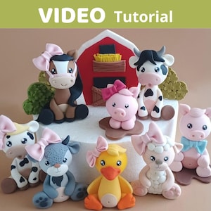Farm animals cake toppers VIDEO Tutorial with templates