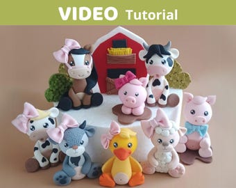 Farm animals cake toppers VIDEO Tutorial with templates