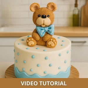 Fondant Teddy Bear Cake Topper Video Tutorial | Blue Sugar Paste Figurine with Printable Templates | Cake Decorating Class