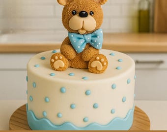 Fondant Teddy Bear Cake Topper Video Tutorial | Blue Sugar Paste Figurine with Printable Templates | Cake Decorating Class