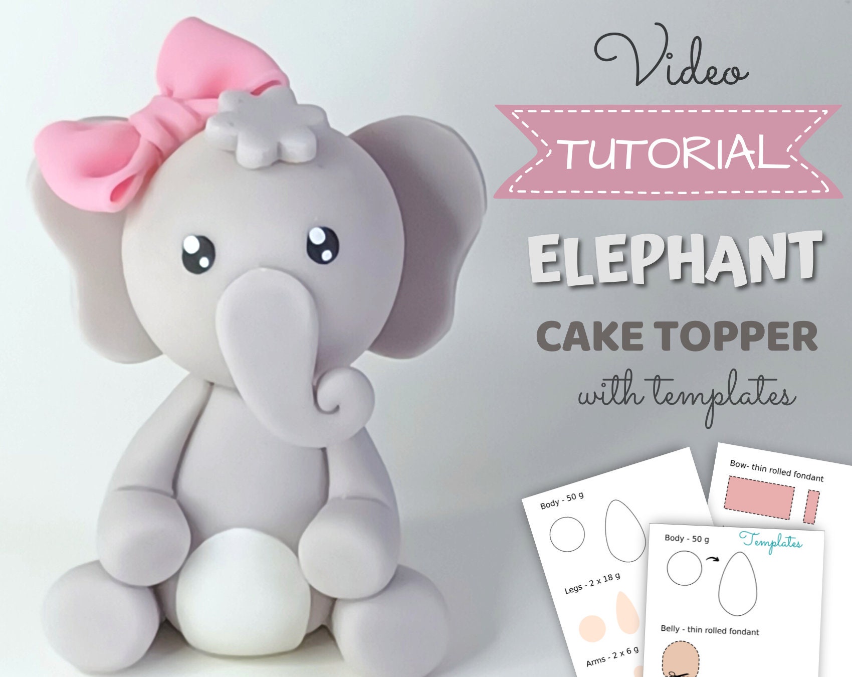 Elephant Cake Topper VIDEO Tutorial Templates Etsy