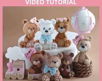 Set of Teddy Bears cake toppers VIDEO Tutorial with templates