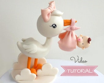 Fondant Stork with a Baby cake topper VIDEO Tutorial with templates