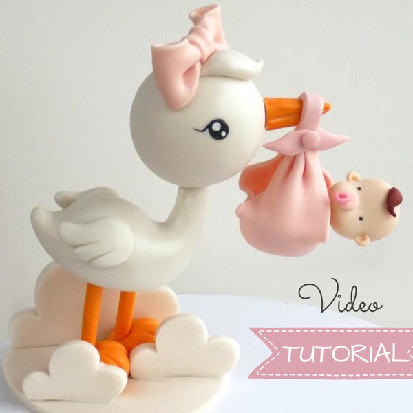 Fondant Stork with a Baby cake topper VIDEO Tutorial with templates