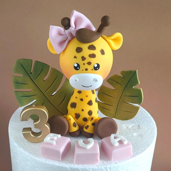 Gâteau fondant girafe ou porcelaine froide, décoration de gâteau pour baby shower, décoration de gâteau personnalisée, gâteau animaux safari, décoration de gâteau jungle