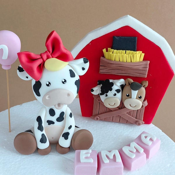 Gâteaux de ferme fondant ou porcelaine froide / gâteau de vache / gâteau de grange / fondant grange / gâteau de ferme pour fille / grange rose