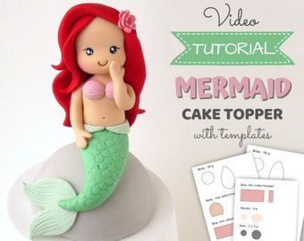 Fondant Mermaid  cake topper VIDEO Tutorial with templates