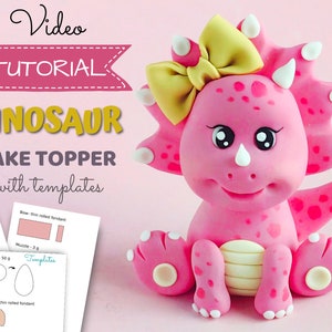 Dinosaur (pink) cake topper VIDEO Tutorial with templates