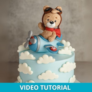 Fondant Teddy Bear in Airplane Tutorial – Step by Step Cake Topper Video Course + Printable Templates | Sugar Paste Teddy for Birthday Cakes