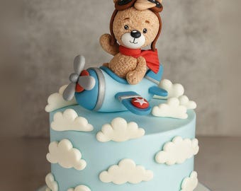 Fondant Teddy Bear in Airplane Tutorial – Step by Step Cake Topper Video Course + Printable Templates | Sugar Paste Teddy for Birthday Cakes