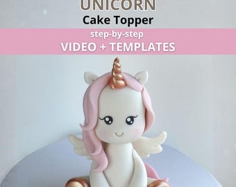 Fondant Unicorn Tutorial – Online Video Course + Printable PDF Templates | Sugar Paste Cake Topper Class for Birthday & Communion Cakes