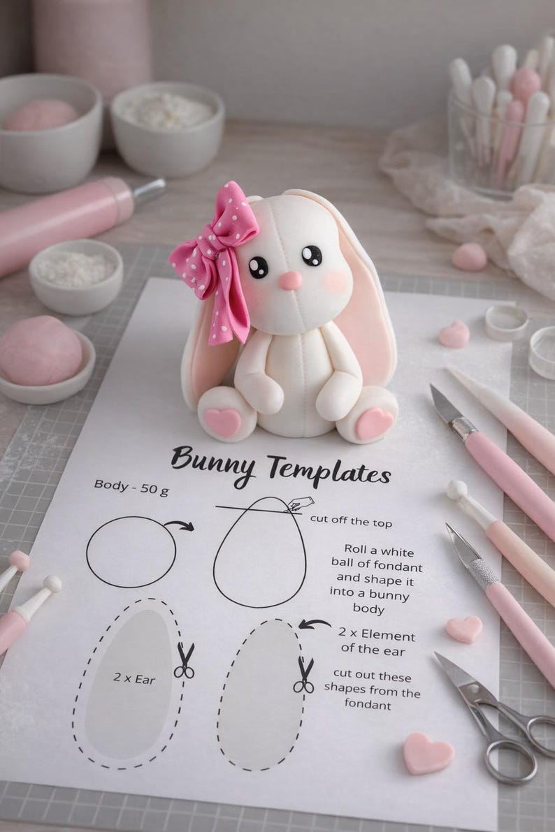 Fondant Bunny Cake Topper Tutorial With Printable Templates | Sugar ...