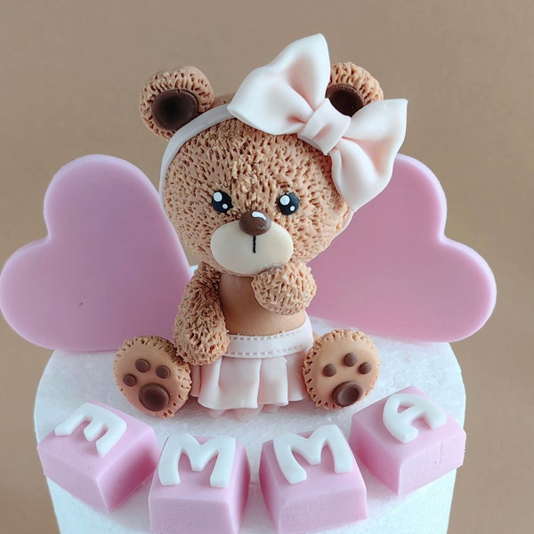 Fille ours en peluche cake topper fondant ou porcelaine froide / Bär