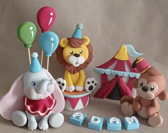 Circus animals cake toppers, lion, elephant and monkey