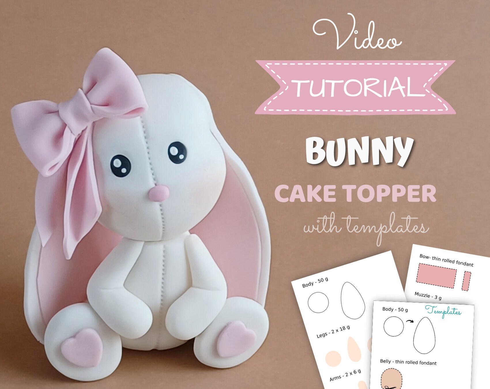 Fondant Bunny Cake Topper VIDEO Tutorial With Templates Etsy