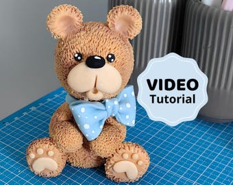 Blue Teddy Bear cake topper VIDEO Tutorial with templates