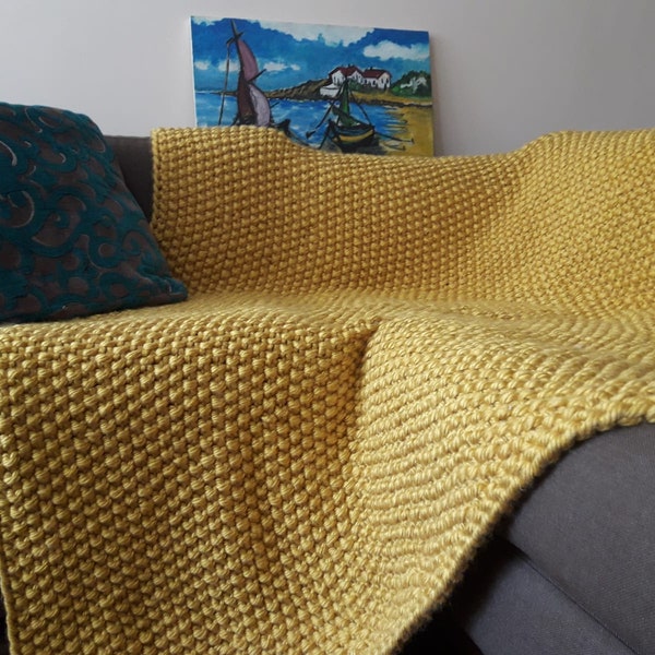 Mustard Yellow Crochet Blanket,Knit blanket,mustard Yellow,Throw Blanket, Wool Blanke,Throw,Afghan Blanket,Cristmast Gift