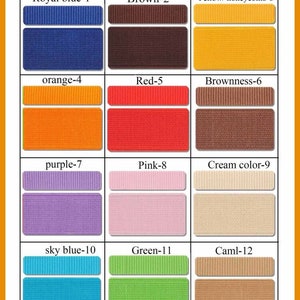 Peut inclure: Douze &eacute;chantillons de bandes &eacute;lastiques color&eacute;es pour les panneaux lat&eacute;raux des bottes de cheville. Les couleurs sont bleu royal, marron, jaune, orange, rouge, marron, violet, rose, cr&egrave;me, bleu ciel, vert et camel.