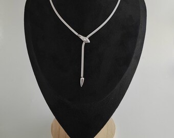 Silver Snake Lariat Necklace, Heart Pendant, Y Slip ,stainless