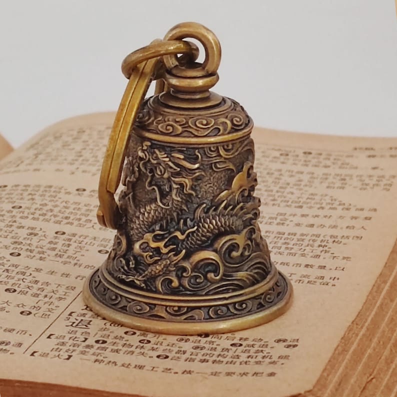 Handmade Brass Dragon Bell, motorcycle bell，Vintage Amulet Keychain image 3