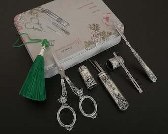 Vintage Embroidery Scissors Set, Victorian Sewing Kit