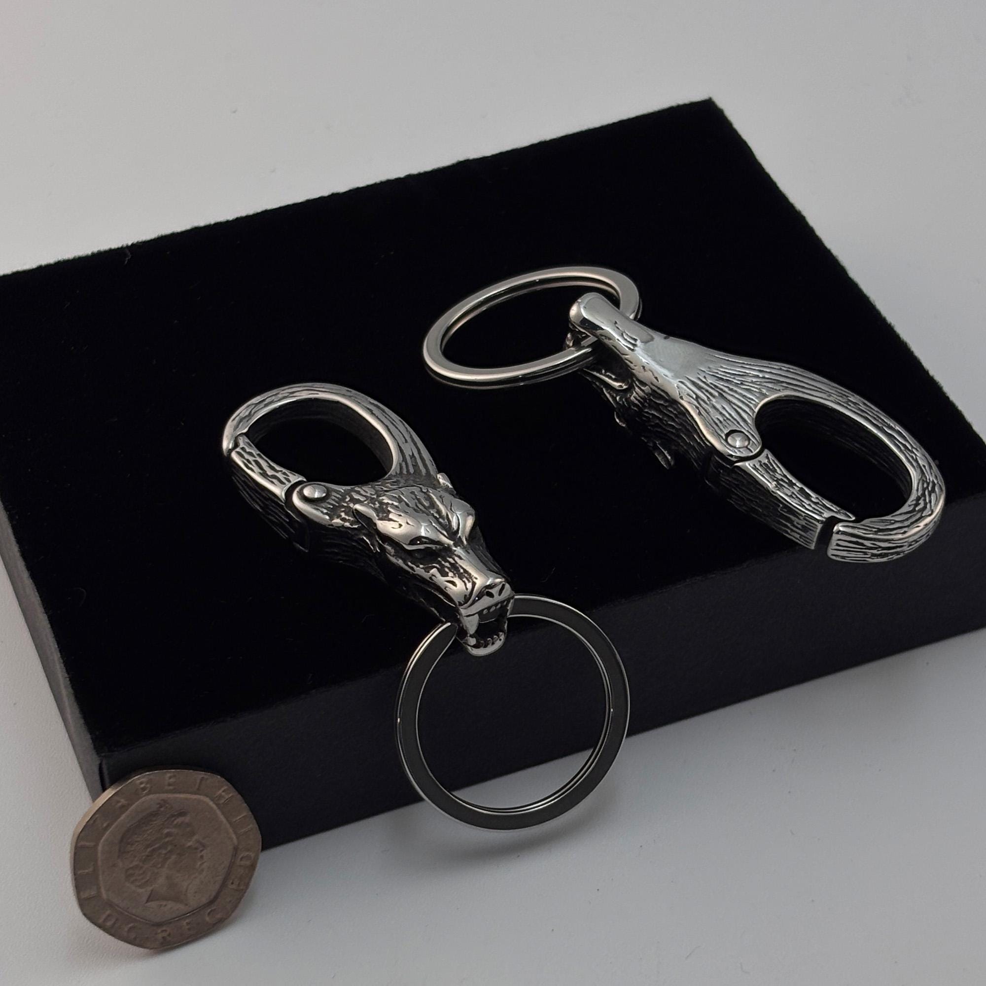Viking Wolf Head Keychain, Stainless Steel Gothic Biker Accessory