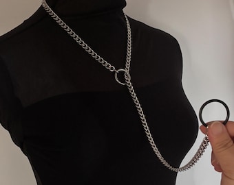 Black O-Ring Slip Chain Necklace, slip chain choker, sturdy and durable Cuban chain necklace, Day collar for women