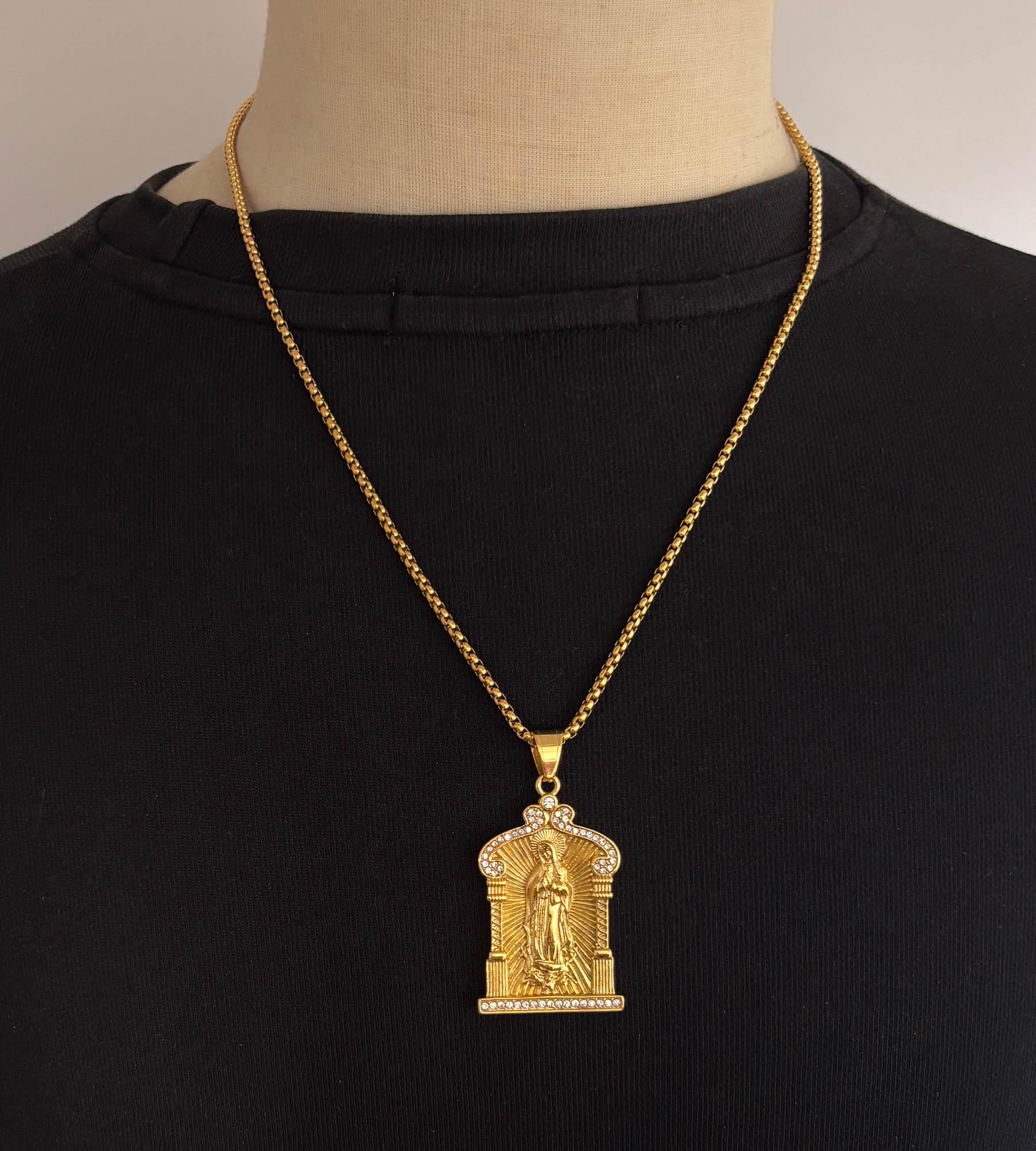 Men's 14k Gold Plated Virgin Mary Cubic Zirconia Pendant Necklace - Etsy