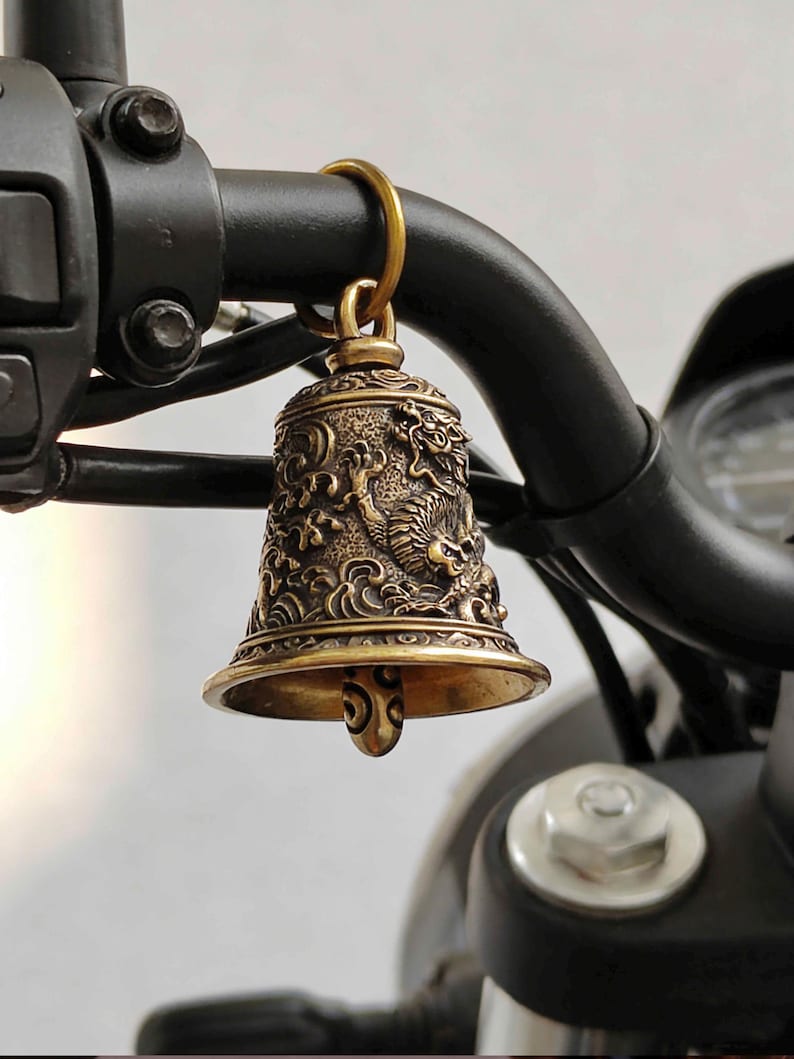 Handmade Brass Dragon Bell, motorcycle bell，Vintage Amulet Keychain image 7