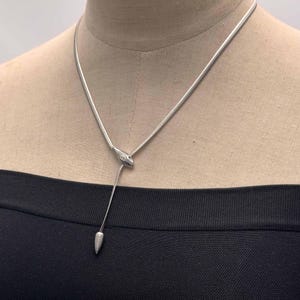 Silver Snake Lariat Necklace, Heart Pendant, y slip ,Stainless Steel