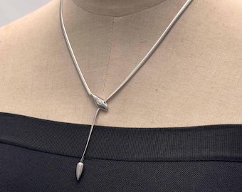 Silver Snake Lariat Necklace, Heart Pendant, Y Slip ,stainless