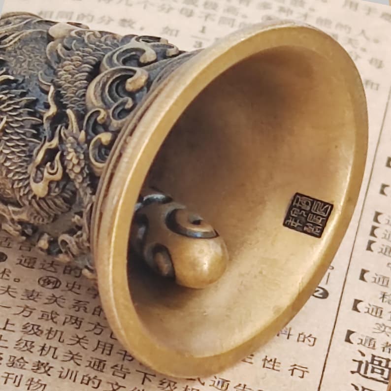 Handmade Brass Dragon Bell, motorcycle bell，Vintage Amulet Keychain image 4
