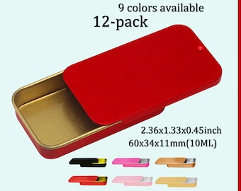 Rectangular Slide Top Tins, Small Empty Slider Jars, 9 Colors